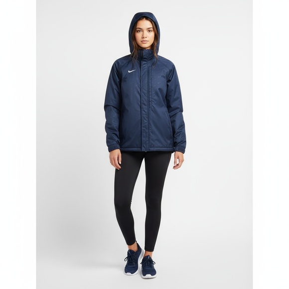 Nike Tops - Nike Womens Blue Hooded Swoosh Textured High Collar Athletic Jacket Small